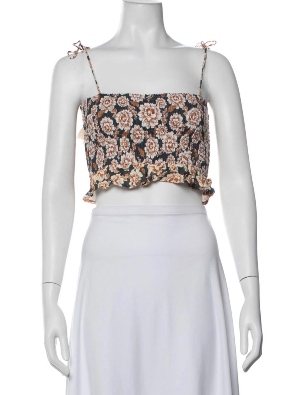Agua Bendita top elastic  Floral Print Smocked Crop Top size XS